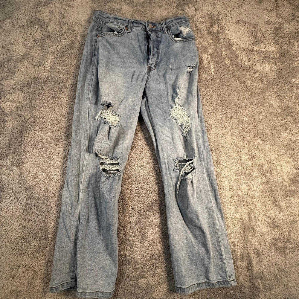 Wild Fable High Rise Straight Distressed Ripped Jeans Light Wash Size 10